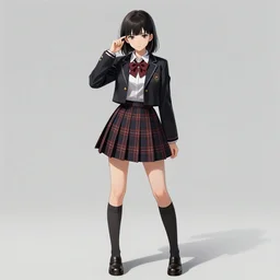 school girl in gothic dress, school uniform, seifuku, pleated miniskirt, overknee socks, battle angel alita. by rembrandt 1 6 6 7, illustration, by konstantin razumov