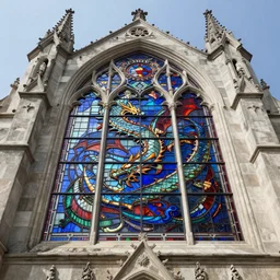 outside exterior view lying stain glass cathedral dragon, artstation, cinematic, concept art, 8k, Pinterest, cgsociety, hyper detailed, ultra realistic, illustration, epic, high resolution, post processing, high quality,