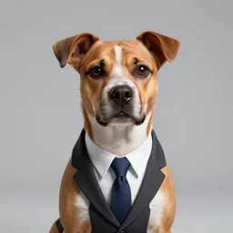 portrait of a business dog, super detailed, hyper realism, sharp focus, stylized, boxart, octane, medium shot