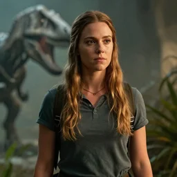 a still of dafne keen in jurassic world, cinematic shot, cinematic lighting, 4k HD