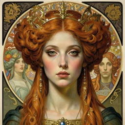 detailed realistic beautiful young medieval alien queen face portrait by jean delville, gustave dore and marco mazzoni, art nouveau, symbolist, visionary, gothic, pre - raphaelite. horizontal symmetry by zdzisław beksinski, iris van herpen, raymond swanland and alphonse mucha. highly detailed, hyper - real, beautiful