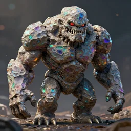 concept art of totally fractal bismuth rock giant golem : : patterns rainbow fractalization : : extremely high details, masterpiece, photorealistic, hyperrealism, vray, octane render, volumetric lighting, depth of field, bokeh, artstation, cgsociety by johannen voss, greg broadmore