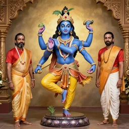 portrait of shiva dancing for lord krishna, by tom bagshaw and manuel sanjulian
