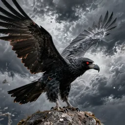 black raptor-vulture in storm, intricate, highly detailed, artstation, sharp focus, illustration, jurgens, rutkowski, simonetti
