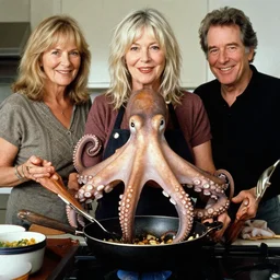 an octopus cooking food, award winning photography, high detail, photography by annie leibovitz, ansel adams, mary ellen mark