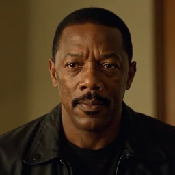 a cinematic film still of Samuel L. Jackson starring in The Shining, portrait, 40mm lens, shallow depth of field, close up, split lighting, cinematic