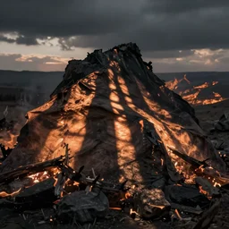 bonfire fantasy art, shadows, afar