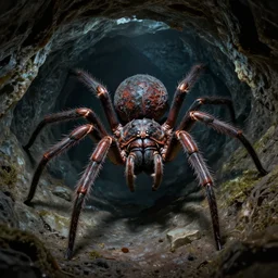 the great evil fantasy spider in a dark cave, by gaston bussiere, j. c. leyendecker, craig mullins, donato giancola, greg rutkowski, symmetry!!, highly detailed, sharp focus