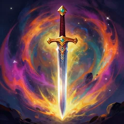 A mythical sword from another universe, dramatic, artstation, colorful