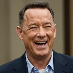 tom hanks laughing, hyper realism, high detail, extremely detailed, very sharp, award winning photoin the style of mary ellen mark
