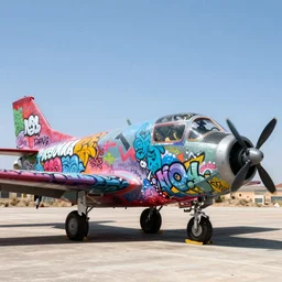 a10 warthog in davis-monthan boneyard painted entirely with graffiti realistic, 4k, - n4