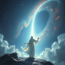 in flowing white robes she watched as the universe was born, nebula, bright arc of light, stars, beautiful concept art by greg rutkowski, artgerm, ruan jia, range murata, wlop, beeple