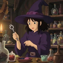 a wholesome animation key shot of a witch at an occult store buying strange magical ingredients for her potions, close up shot, portrait, expression, studio Ghibli, Pixar and Disney animation, sharp, Rendered in Unreal Engine 5, anime key art by Greg Rutkowski, Bloom, dramatic lighting