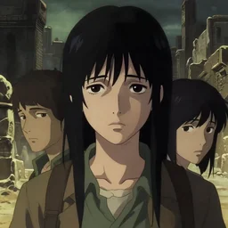 a film still of a sad archeologist girl, finely detailed features, closeup at the faces, dramatic cinematic, at an ancient city, gapmoe yandere grimdark, trending on pixiv fanbox, painted by greg rutkowski makoto shinkai takashi takeuchi greg rutkowski, alphonse mucha