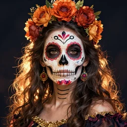 illustration of a sugar skull day of the dead girl, art by da vinci