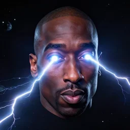 giant tupac head shooting lasers from eyes, floating in space, by beeple, art station, perfect lightning, detailed