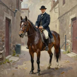 painting of a man on a horse in an alleyway, Peaky Blinders (2018), painted by Robert Henri
