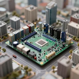 [ [ motherboard ] ]. the closer you look, the more it looks like a living miniature [ city ]. tilt shift lens f 1. 4. 8 k