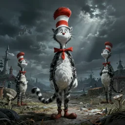 the cat in the hat, scary, cinematic, concept art by greg rutkowski and artgerm and dr seuss