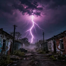Abandoned russian streets, dark and misty, lightning storm, vibrant colors, by Stephen King, misty, moody, sinister, cinematic lighting, cinematic color grading, 8k render, hyperrealistic, ultra HD, Unreal Engine 5 render