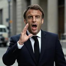 Emmanuel Macron shouting in American Psycho (1999)