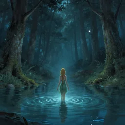forest nymph rising from the water. view from behind, wide angle view, back view. nuri iyem, james gurney, greg rutkowski, anato finnstark. trending on artstation, starlight, and enchanted dreams
