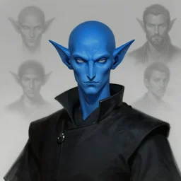character concept portrait, centralized head and upper torso, male blue djinn in black robes style digital painting, concept art, smooth, sharp focus, illustration, from metal gear, by ruan jia and mandy jurgens and william - adolphe bouguereau, artgerm