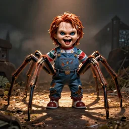 screaming chucky doll with giant spider legs