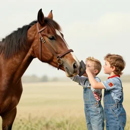 a vintage advertisement for savory patch kids depicting a horse licking one of the savory patch kids while looking at the camera