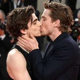 photo of Timothee Chalamet kissing boyfriend Armie Hammer