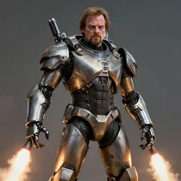Walter White firing missiles from his cybernetic battle armor, highly detailed, 4k