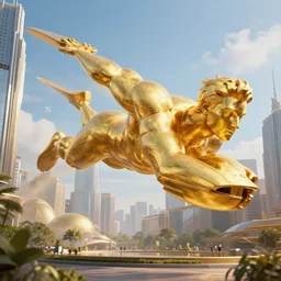 giant golden statue of porsche flight in modern city, beautiful texture, beautiful graphics, fantasy artwork, very beautiful scenery, hd, hdr, ue 5, ue 6, unreal engine 5, cinematic 4 k wallpaper, 8 k, ultra detailed