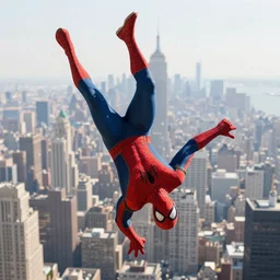 spider - man falling from a building the background is the city of new york great photograph