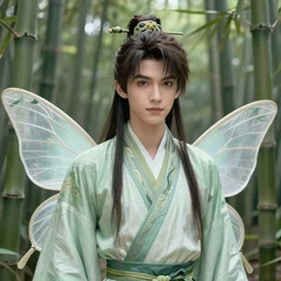 a fantasy comic book style, portrait painting of a young and handsome bamboo fairy, anime, artstation, unreal engine 5, daz, hyper realistic, octane render, rpg