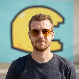 mark zuckerber with a pacman background, chromatic, amber, direct sunlight, dslr, banksy, pastel, dof