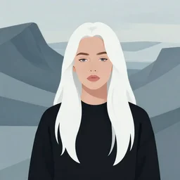 jamie lee curtis, tired, intelligent, powerful, white hair, loving eyes, fully clothed wise, beautiful, by stanley artgerm, soft lighting, trending on artstation, flat colour, geometric curves on iceland mountains