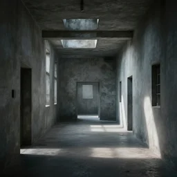 dystopian underground prison, minimalist, stunning, light and shadows
