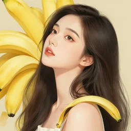the portrait of an absurdly beautiful, graceful, elegant young japanese woman made of bananas and petals looking up, an ultrafine detailed illustration by kim jung gi, irakli nadar, intricate linework, bright colors, octopath traveler, final fantasy, angular, unreal engine 5 highly rendered, global illumination, radiant light, detailed and intricate environment