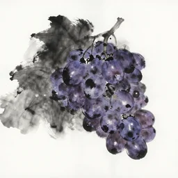zen, bunch of grapes, black ink painting
