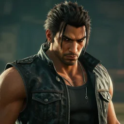 a videogame still of Travis Scott in Tekken 7, portrait, 40mm lens, shallow depth of field, close up, split lighting, cinematic