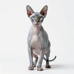 silver-haired sphinx, photorealistic portrait photography, full body, standing, isolated on a pure white background, centered, whole figure in frame, sharp focus, studio lighting