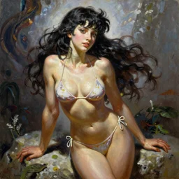 A beautiful oil painting of a pretty anime girl in bikini, by Lucas Graciano, Frank Frazetta, Greg Rutkowski, Boris Vallejo, epic, fantasy, character art, high fantasy