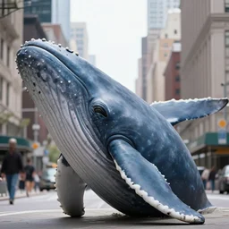 closeup potrait of a massive whale in a new york street, natural light, sharp, detailed face, magazine, press, photo, Steve McCurry, David Lazar, Canon, Nikon, focus