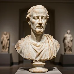 a greek sculpture bust of walter white in a ancient art museum, epic lighting, art photography