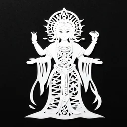not messy, white on black background, concise, minimalist papercut painting, good symmetry, crystalline pagan deity, high definition image detail, intricate, masterpiece