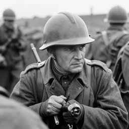 close-up of Jerma985 in the trenches of world war one, Jerma, old black and white war photograph, film grain