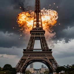 Photograph of an explosion on the Tower Eiffel