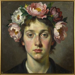 floral face portrait by leonetto cappiello and wojciech siudmak and ernst fuchs, anni albers, oil on canvas