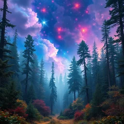 amazing backgeound of hidden heaven with magical feeling forest vibrant colors