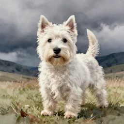 west hightland white terrier, sweet, affectionate, tender, cute, watercolor painting